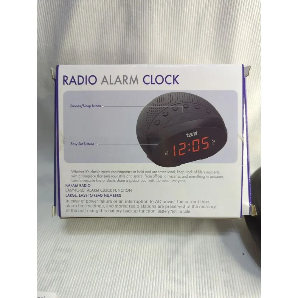 Tzumi AM/FM Radio Alarm Clock Black LED Digital Display 6696DG AC Powered